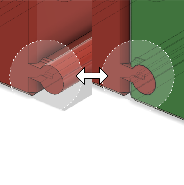 Close-up of snap-in connection mechanism linking two tube holder modules.